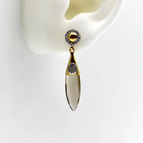 Boucles d'oreilles Boucles d'oreilles pendantes en or et quartz fumé avec diamants 58 Facettes