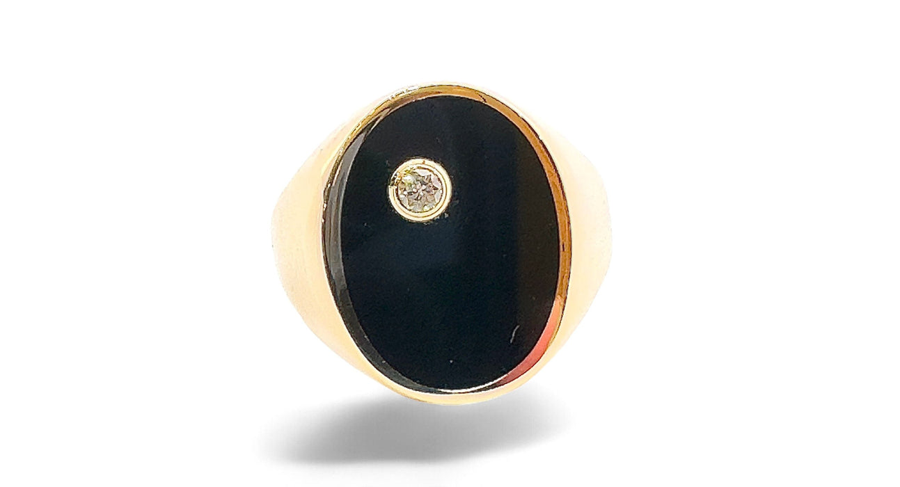 Bague 58 Chevalière en or jaune onyx et diamant 58 Facettes