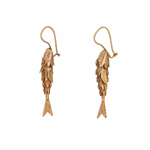 Boucles d'oreilles Boucles d'oreilles vintage en or jaune 14 carats, forme poisson articulé, 2,5 cm, bijoux fins 58 Facettes G13628