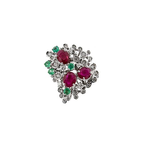 Bague ornée de rubis, d'émeraudes et de diamants