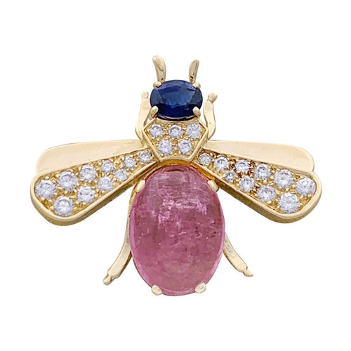 Broche Broche Van Cleef & Arpels "Abeille" or jaune, diamants, tourmaline rose, saphir. 58 Facettes 33629