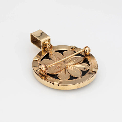 Broche Pendentif tête de cheval en opale sculptée, broche ronde Vintage en or jaune, Animal 58 Facettes G13429