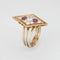 Bague Bague vintage années 80 en forme de losange, diamant et rubis, or jaune 14 carats, taille 5 58 Facettes G13614