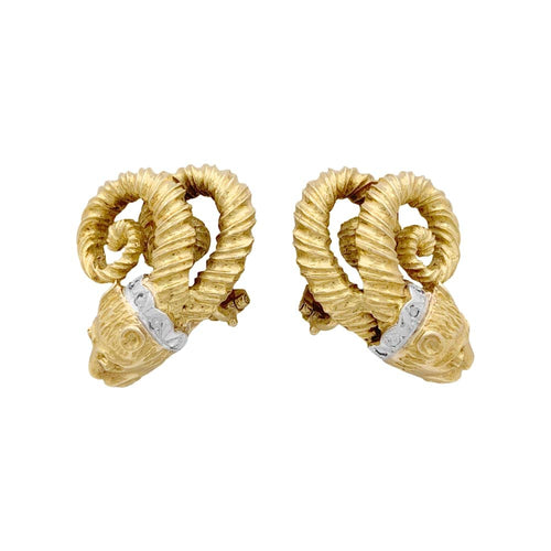 Boucles d'oreilles Boucles d'oreilles Zolotas, « Tête de Lion » deux ors, diamants et rubis. 58 Facettes 34909