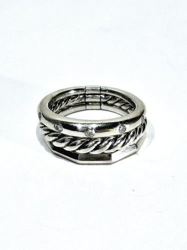 Bague 53 David Yurman - Bague articulée à trois anneaux en argent et diamants 58 Facettes