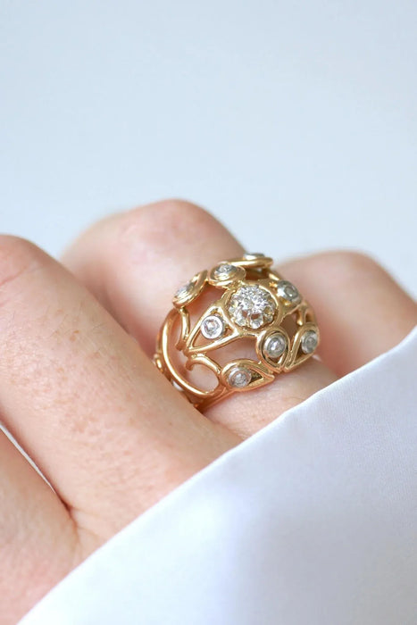 Rhyming rose gold wire cocktail ball ring