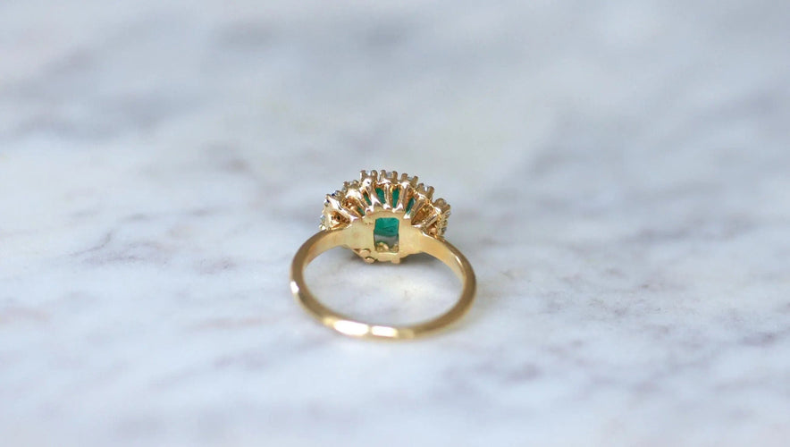 Bague 56 Bague Or Jaune Emeraude 1,52 Ct et Diamants 58 Facettes