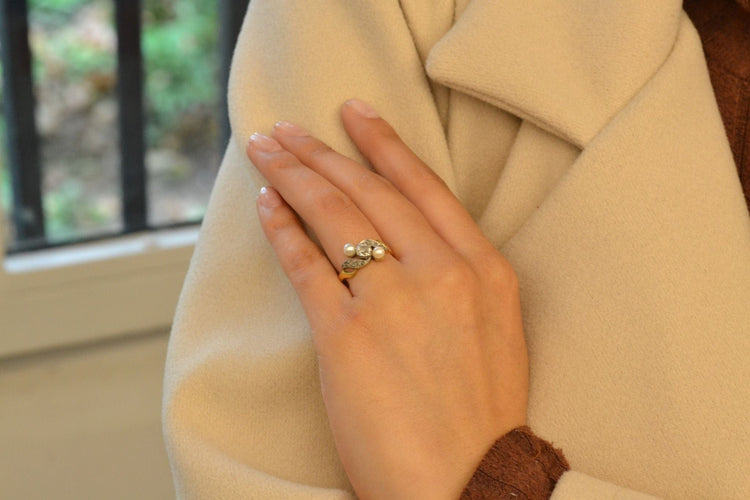 Bague 54 Bague ancienne perles de culture et diamants 58 Facettes 27309