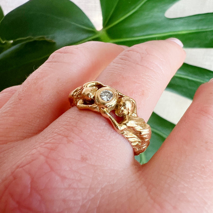 Art Nouveau ring goud en diamant decor voor dames