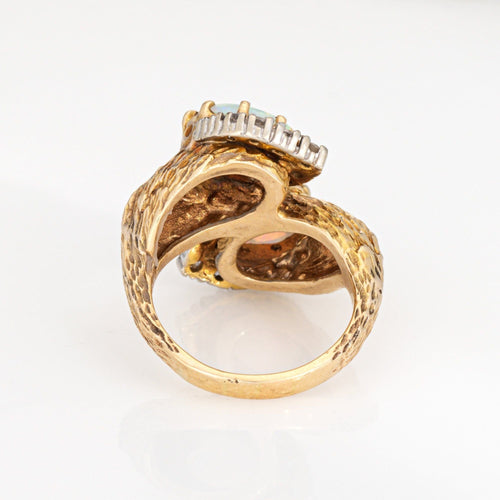 Bague 47 Bague en or jaune vintage avec opale et diamant des années 60 Toi et Moi 58 Facettes G13973