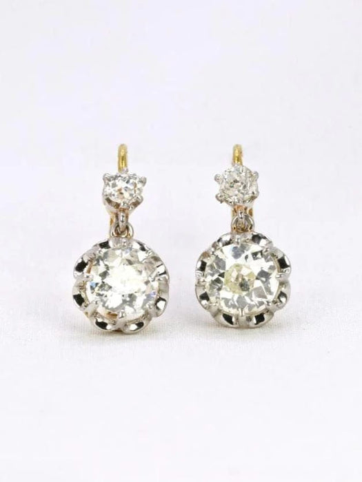 Boucles d'oreilles Dormeuses anciennes or diamants taille ancienne 2,2 ct 58 Facettes J327