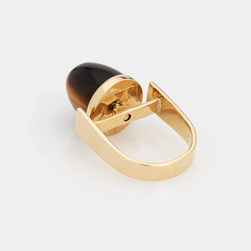 Bague 53 Bague 2 en 1 Vintage Or Jaune Lapis Lazuli Oeil de Tigre 58 Facettes G13454