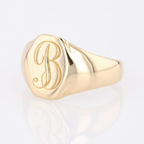 Bague 48 Chevalière or jaune lettre B 58 Facettes 14-275