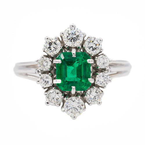 Bague 59 Bague Fleur Or blanc Emeraude 58 Facettes 3100389CN