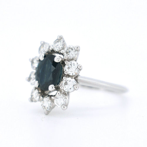 Bague Bague Marguerite Vintage en Or 18 Carats, Saphir Naturel et Diamants 58 Facettes 382