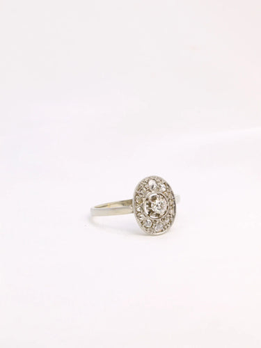 Bague Bague Belle Epoque ovale or platine diamant 0,15 ct 58 Facettes J324