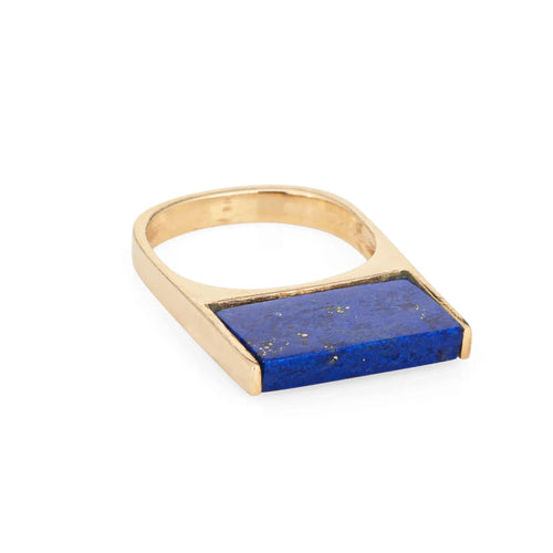 Bague 49.5 Bague empilable carrée Lapis Lazuli des années 70 vintage Or jaune 58 Facettes G13406