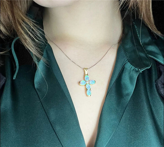 Croce Moderna con Opali Arlecchino 58 Facettes