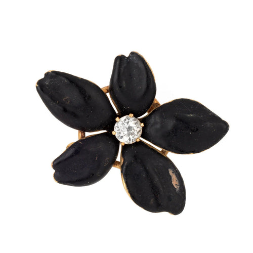 Pendentif Pendentif fleur victorienne antique en or et émail noir avec diamant 58 Facettes G13639
