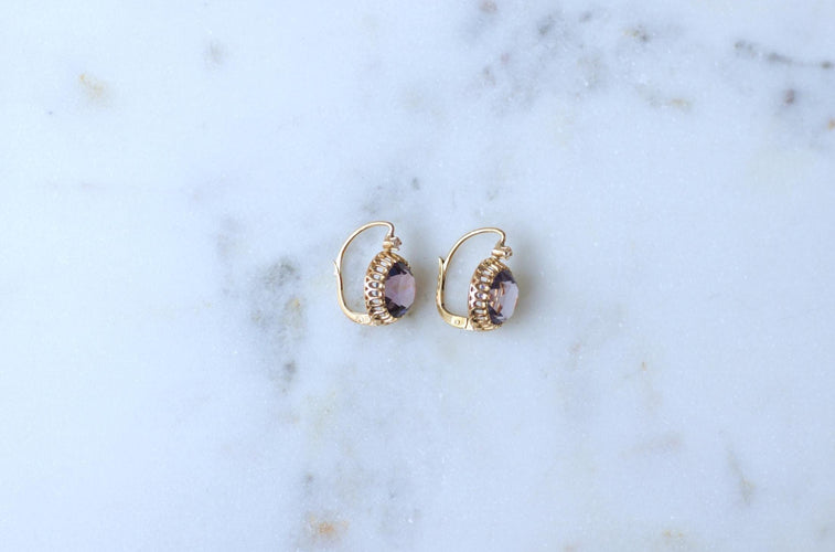 Boucles d'oreilles Boucles d'Oreilles Anciennes Améthystes et Diamants sur Or Jaune 58 Facettes