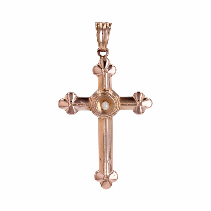 Pendentif Croix ancienne or rose perle fine 58 Facettes 24-264