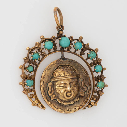 Pendentif Vintage Turquoise Aztec Calendar Pendant 58 Facettes G13626