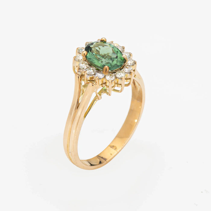 Groene toermalijn diamantring Vintage gouden prinses edelsteen verlovingsring