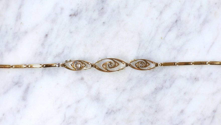 Bracelet Bracelet Art Déco perles et diamants sur or et platine 58 Facettes