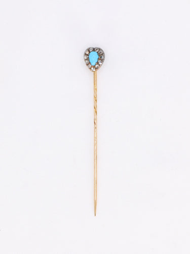 Broche Epingle ancienne or jaune turquoise diamants 58 Facettes 1115.3