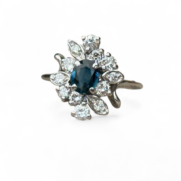 Sapphire and diamond flower ring