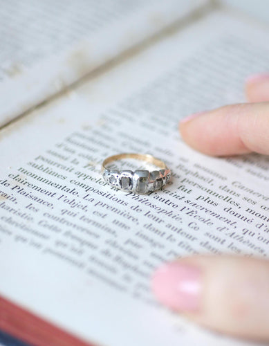 Bague 51 Bague Jarretière XVIIIè or rose at argent, Diamants 58 Facettes