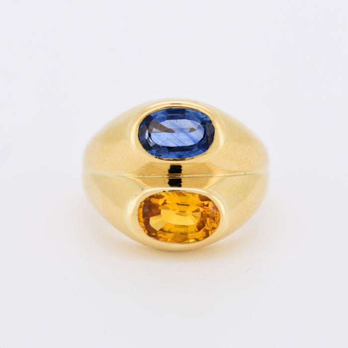 Bague double Jonc or jaune, saphir jaune, saphir bleu 58 Facettes 381