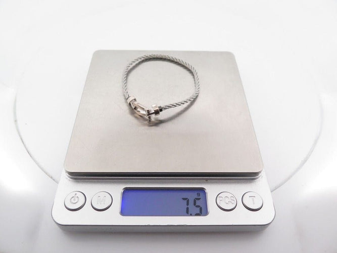 Bracelet bracelet FRED force 10 mm manille en or blanc cable acier t14 58 Facettes 260312
