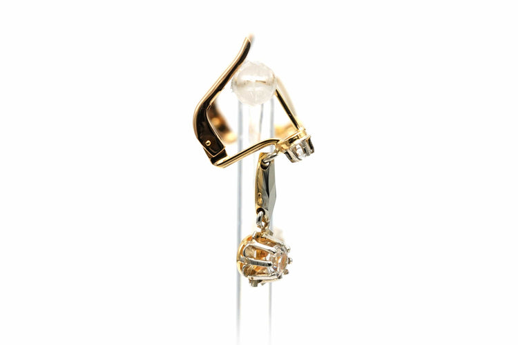 Cercei Art Deco din aur galben cu safire albe 