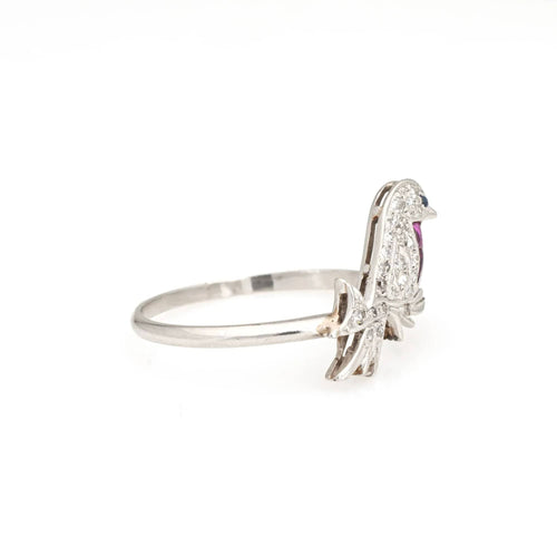 Bague 58.5 vintage Art Déco Bird Ring Conversion Platine Diamant Saphir Rubis 58 Facettes G13453
