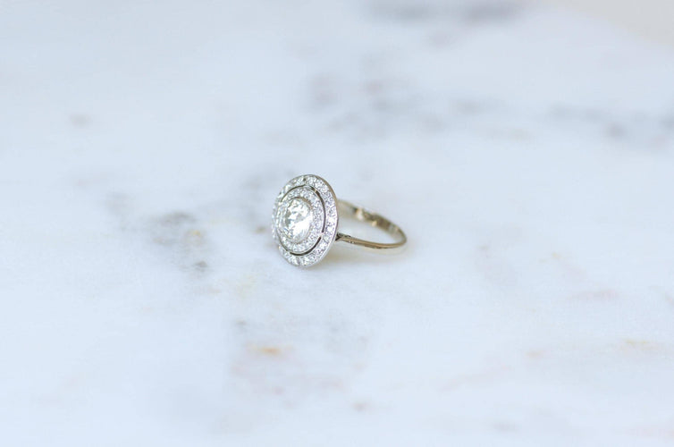 Bague 55 Bague Cible Ronde Art Déco Or blanc, Platine et Diamants 58 Facettes