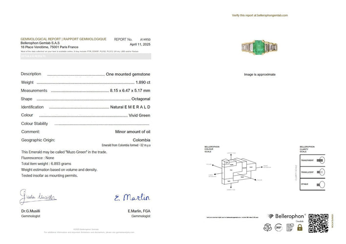 Bague 56 Bague Art Deco or jaune diamants émeraude colombienne Muzo 1,9 carat 58 Facettes 1109.1
