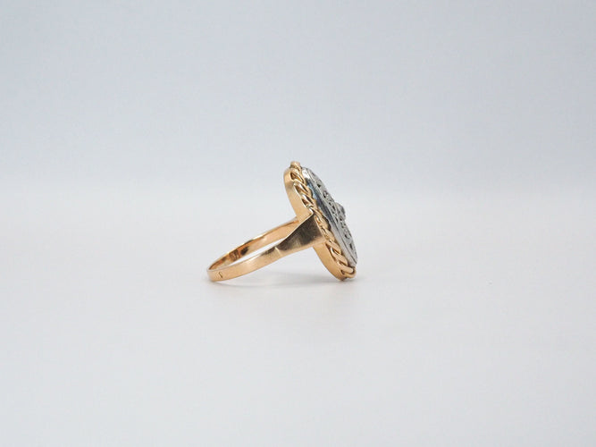 Bague 55 Bague ancienne diamant argent et or jaune 58 Facettes 4714