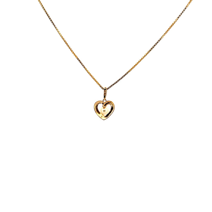 Heart pendant yellow gold pearl and diamond