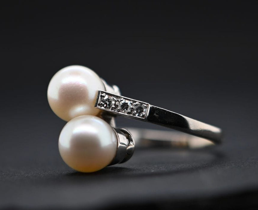 Bague Bague Toi et Moi en Or Blanc Diamants Perles 58 Facettes