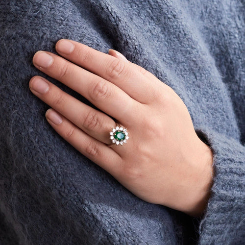 Bague 51 Bague marguerite émeraude et diamants 58 Facettes BO/230033