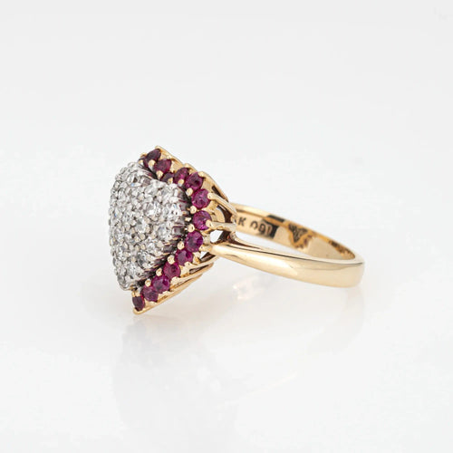 Bague Vintage Pave Diamond Ruby Heart Ring 14k Yellow Gold Sz 5 Cocktail Fine Jewelry 58 Facettes G13502