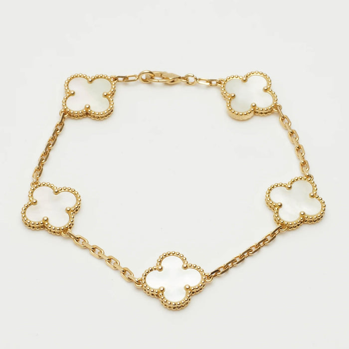 Bracelet Van Cleef & Arpels - Bracelet Vintage Alhambra 5 motifs nacre en or jaune 58 Facettes vca-br-yg-alh-mop