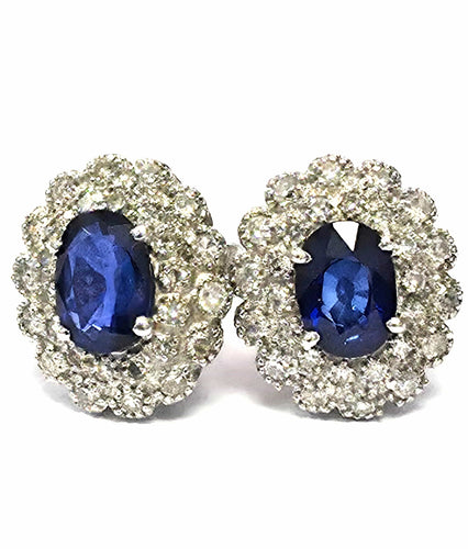 Boucles d'oreilles Boucles d'oreilles en platine avec saphirs et diamants 58 Facettes