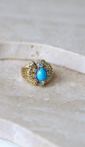 Bague 52.5 Bague Cocktail Turquoise et Diamants Or jaune 58 Facettes