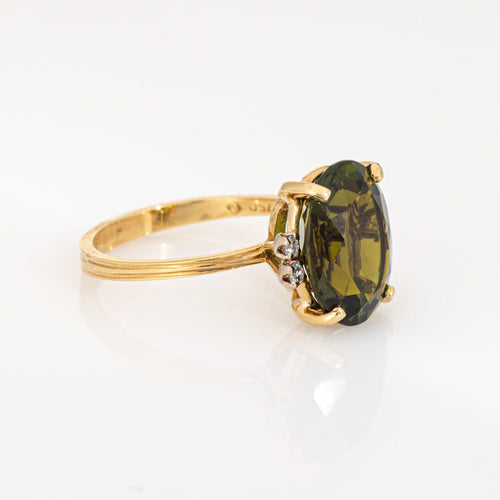 Bague Bague H Stern en or jaune 18 carats avec tourmaline verte 6 carats, taille 7, bijou vintage, Brésil 58 Facettes G13956