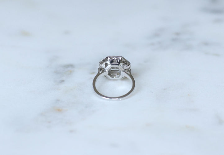Bague 53 Bague Octogonale Art Déco Platine et Diamants 0,65 Ct 58 Facettes