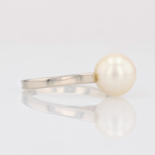Bague 50 Solitaire or blanc perle de culture 58 Facettes 15-077