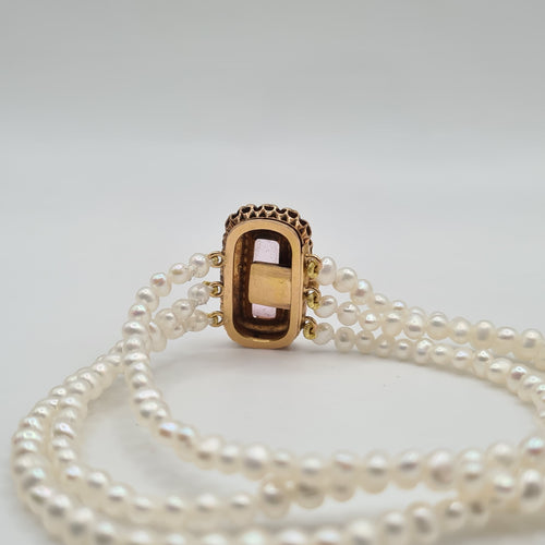 Bracelet Bracelet or rose 18 carats serti de perles fines et pierre rose 58 Facettes