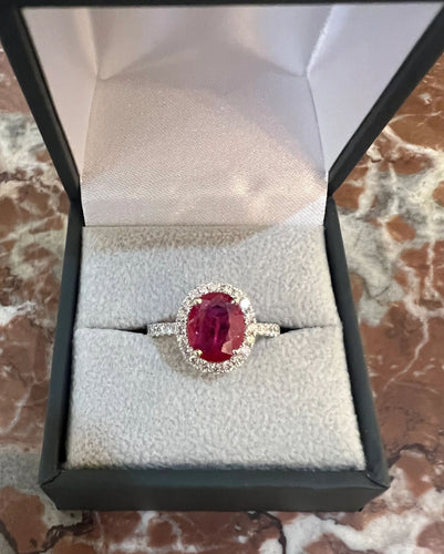 Bague 53 Bague rubis birmanie diamants or blanc (Certificat) 58 Facettes BRU52